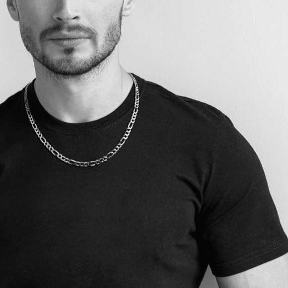 Vintage Figaro Sterling Silver 925 Chain Necklace with Diamond-Cut Links - Picture 1 of 16